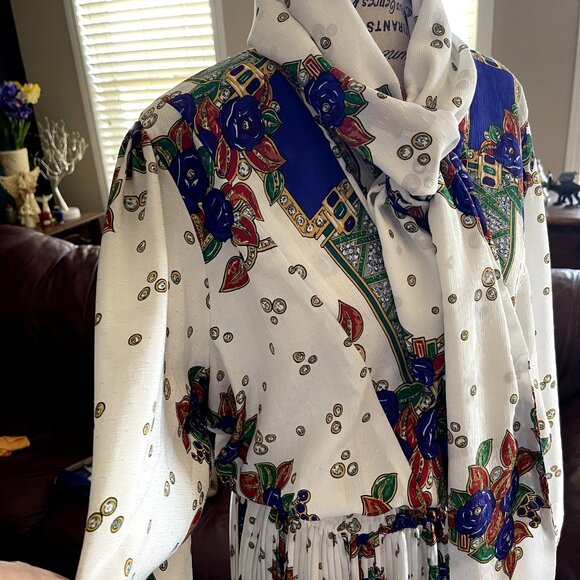 Vintage 80's DIANE FREIS Boho Dress Georgette Midi Floral Paisley Scarf M/L - Picture 7 of 16